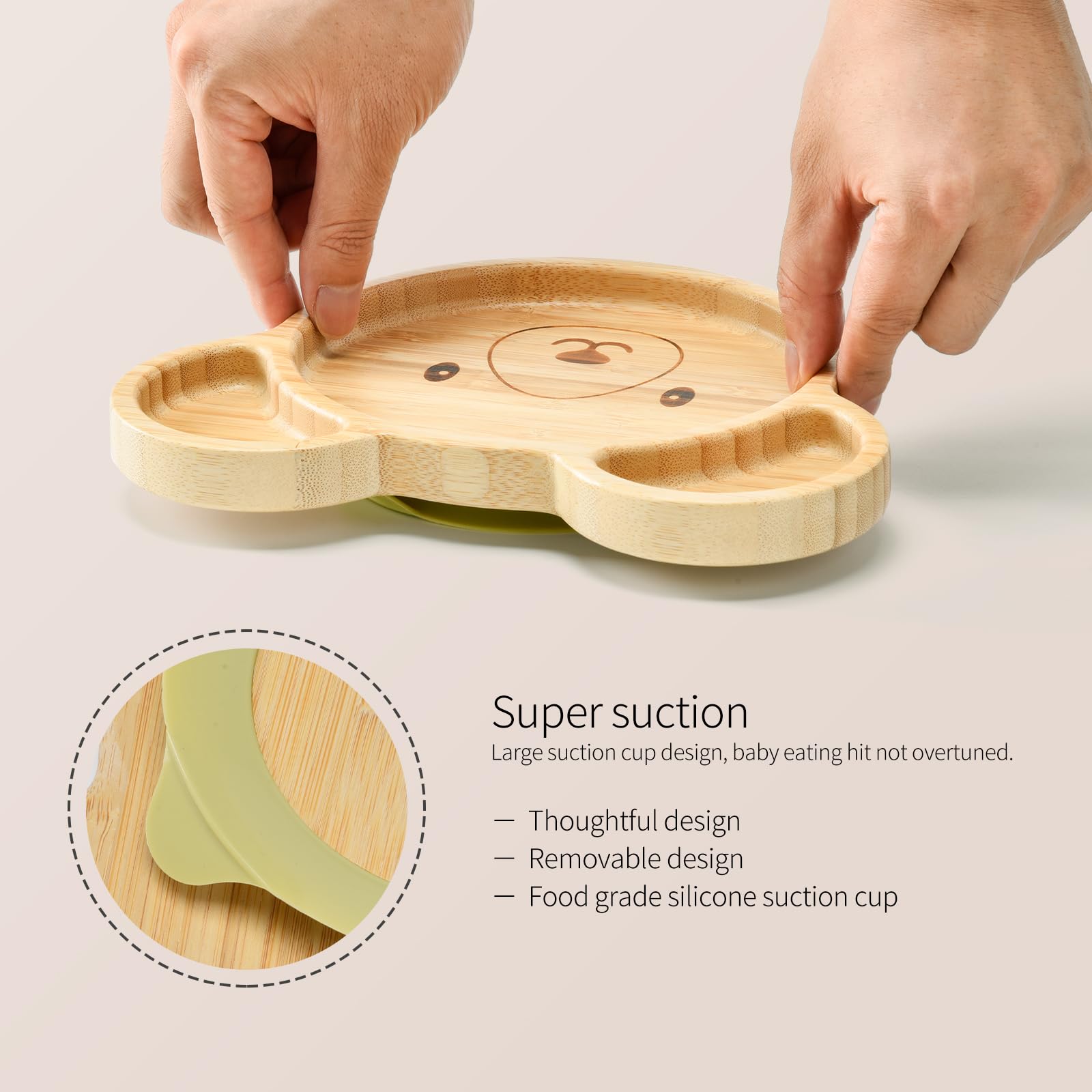 Imagination Junction Bamboo Suction Plates Bowls Setfor Baby Toddler Divided Platter Food bowl with Silicone Fork & Spoon All-Natural Baby Feeding Set, Kids Feeding Essentials