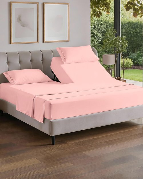 Flex Top Split Head King Sheet Set - Comfy, Breathable & Cooling Luxury Bedding - Deep Pockets, Soft Oeko-Tex - Baby Pink