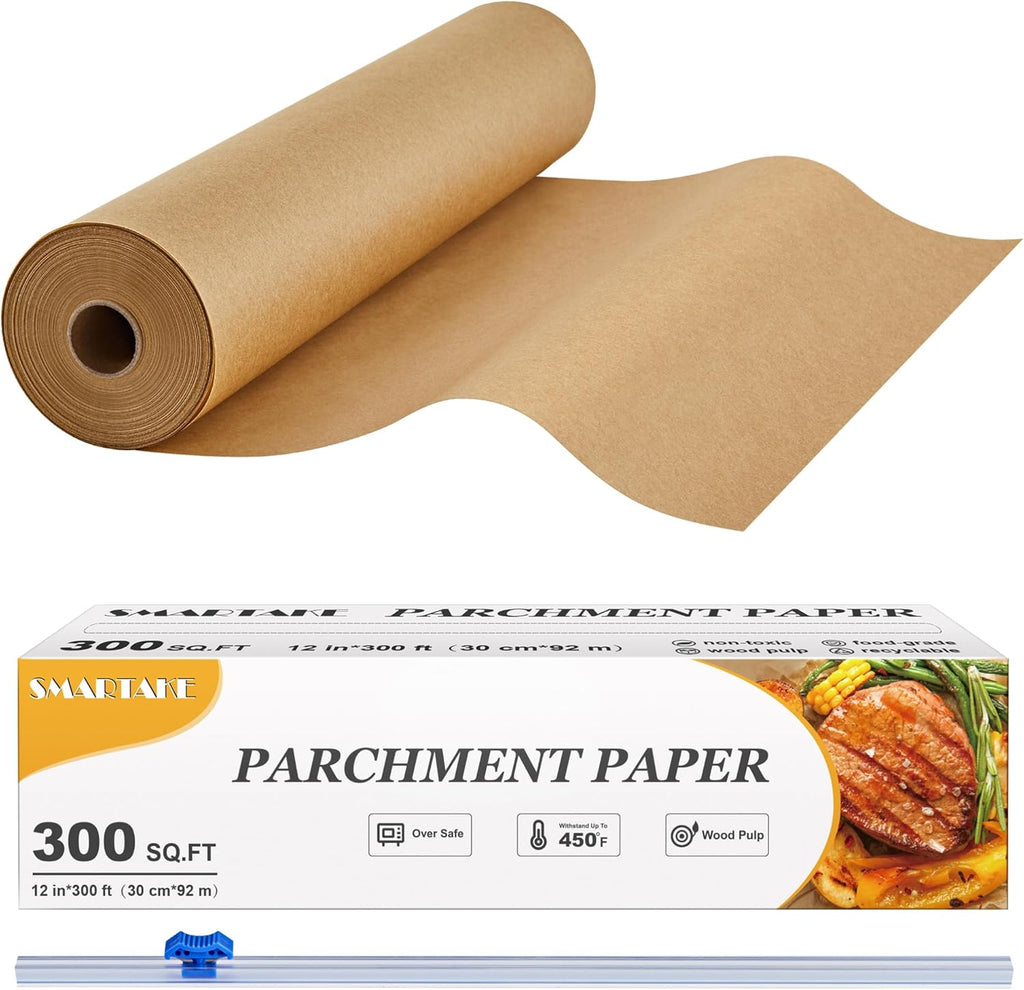 SMARTAKE Parchment Paper Roll - Non-Stick Baking Sheets with Slide Cutter | 12" x 300 ft, Heavy Duty