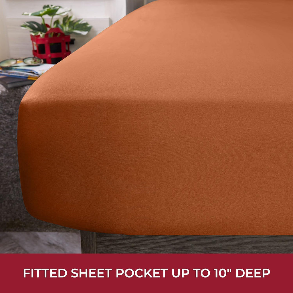 Mellanni RV Short Queen Sheets - Luxury Cooling Bedding Set - Extra Soft, Deep Pocket up to 10" | Terracotta