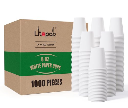 LITOPAK 1000 Count Coffee Cups 8 oz, Bulk Paper Cups 8 oz, Hot Beverage Drinking Cups for Office, Home, Party, and Events