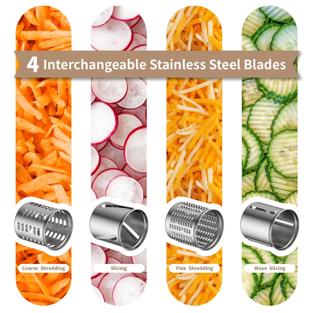 Stainless Steel Slicer Shredder Attachment for KitchenAid Stand Mixer, Cheese Grater Attachment for KitchenAid with 4 Blades, Dishwasher Safe