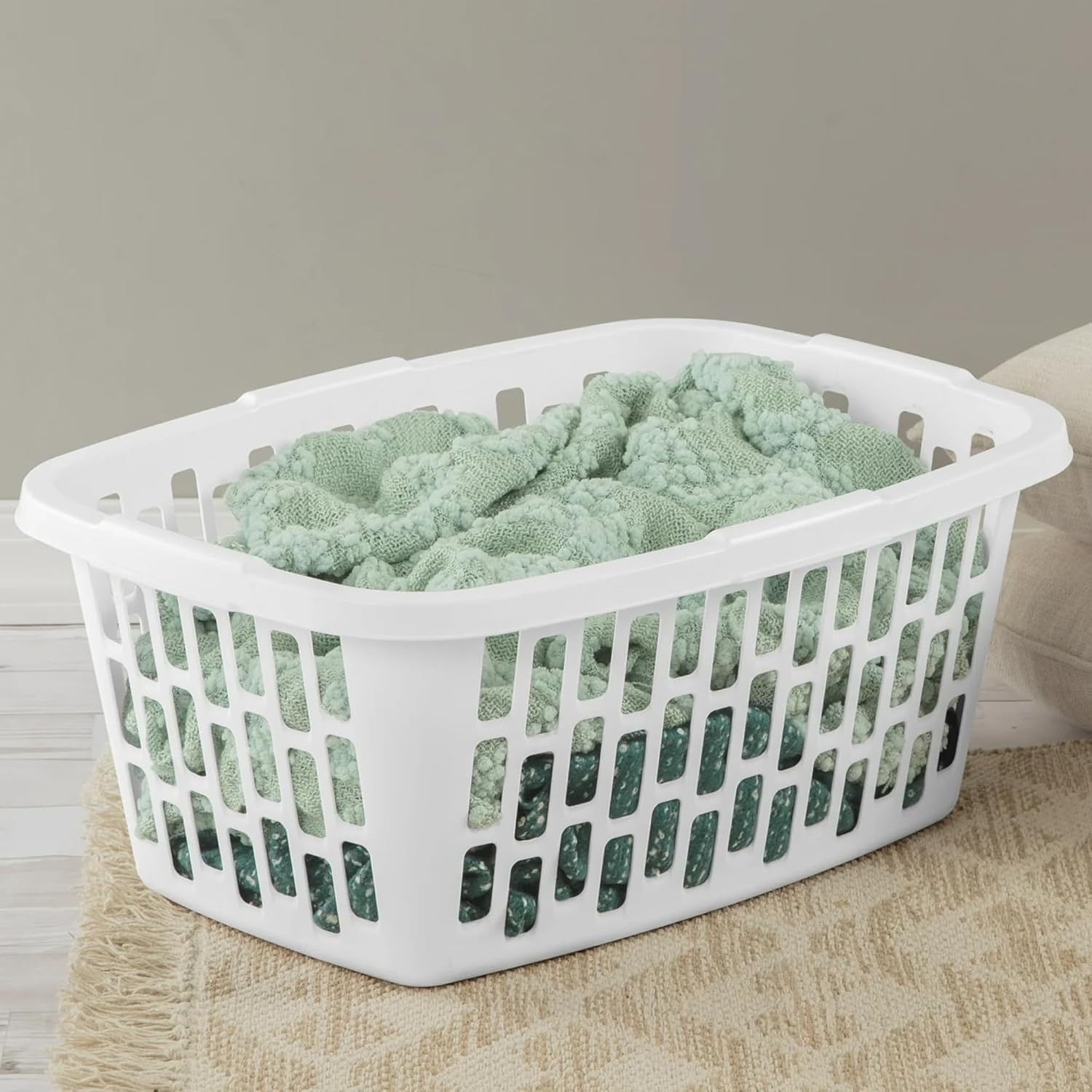 Skiennix 6-Pack Rectangular Plastic Laundry Baskets - Ventilated, Stackable & Portable, White