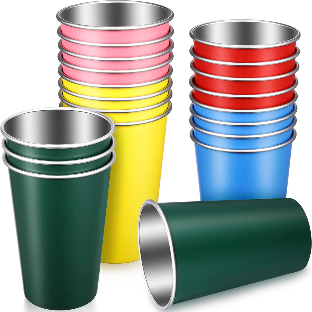 Mimorou 20 Pack Stainless Steel Pint Cups Metal Cups Unbreakable Drinking Water Tumblers Stackable Tumbler for Adults Bar Home Restaurant Travel Picnic Camping Outdoor (Multicolor,16 oz)