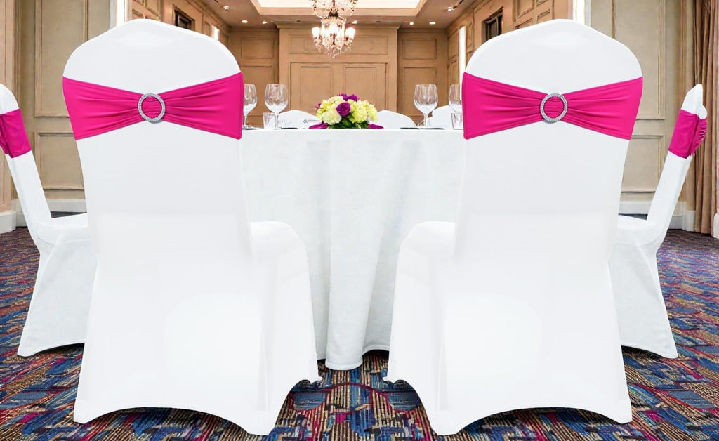 MDS Premium Spandex Chair Sashes - Stretch Chair Covers with Buckle Slider | Pack of 25 - Magenta