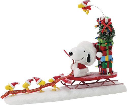 Department 56 Possible Dreams Snoopy Santa Figurine - 11 Inch Multicolor Sleigh Design