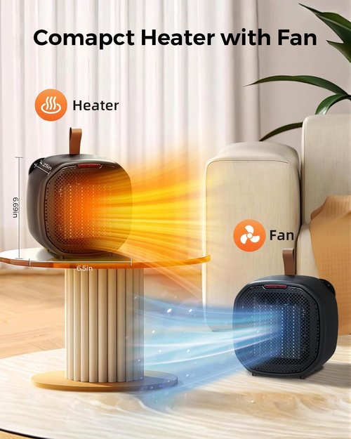 Electactic Portable Ceramic Space Heater - 1500W Indoor Heater with Thermostat & Safety Features | Black, Heats 200 Sq Ft