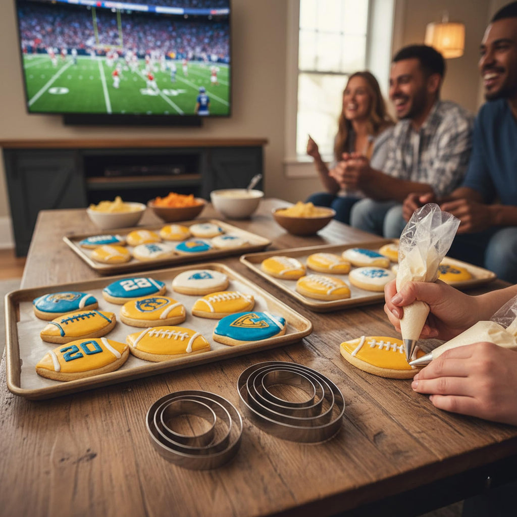 6pcs Football Cookie Cutter Set with 50pcs Tipless Piping Bags, Stainless Steel Football Biscuit Molds for Parents-Kids Baking, DIY Party Cookies,Sandwich/Picnic