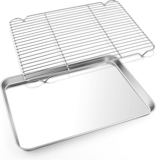 E-far Cookie Sheet Set - Half Sheet Baking Pan with Wire Cooling Rack | 18”x13” Stainless Steel, Dishwasher Safe