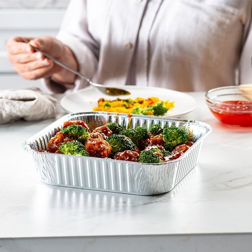 GUSTO 25 Sets 8-Inch Square Foil Pans - Disposable Aluminum Containers with Lids for Baking & Storing