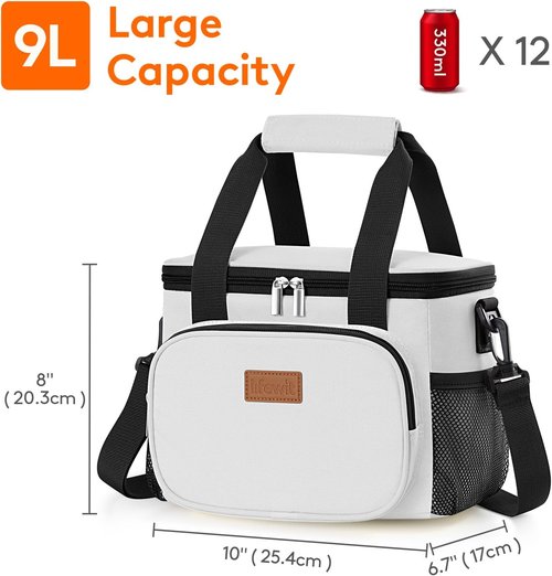 Lifewit Insulated Lunch Bag - Soft Cooler Tote for Adults | 12-Can Capacity in Silver Gray (9L)