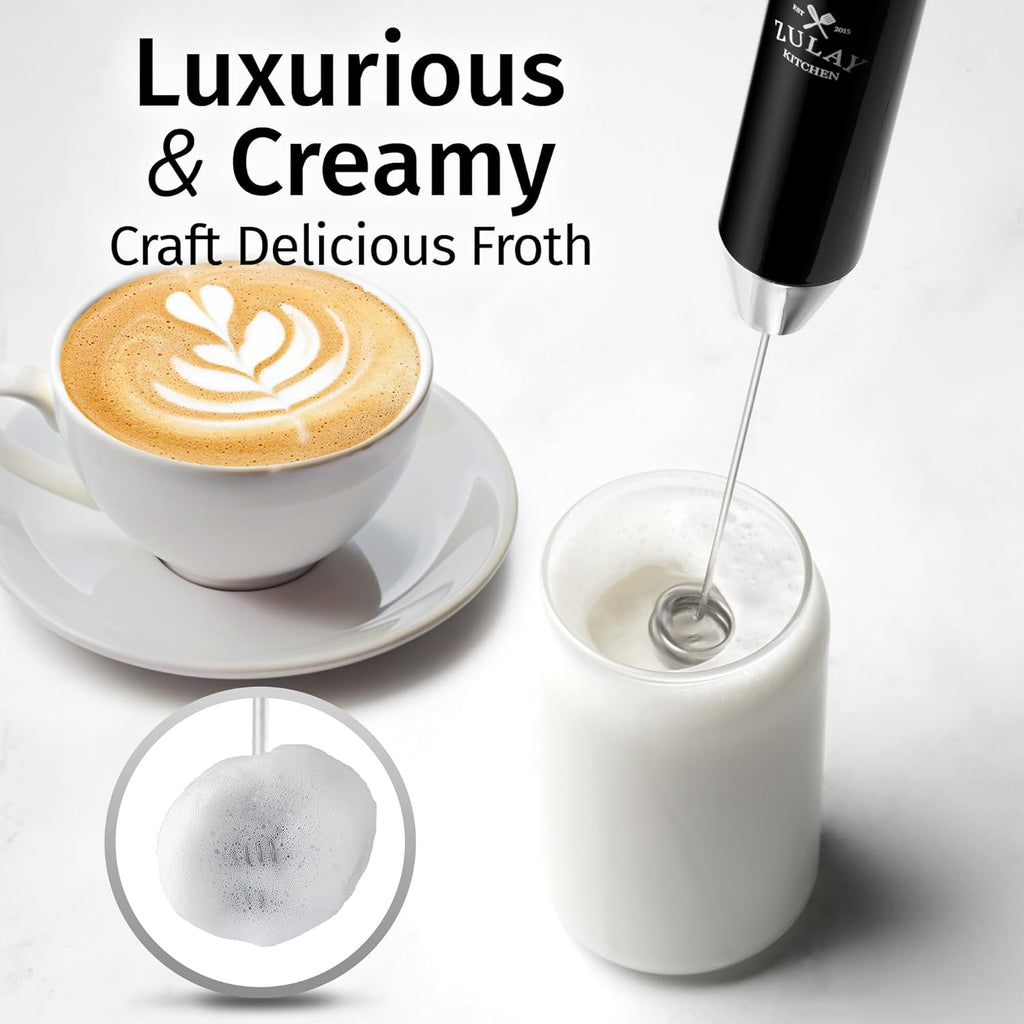 Zulay Kitchen Rechargeable Milk Frother - Powerful 2-Speed Motor, Waterproof, 2000mAh Battery | Perfect for Lattes, Cappuccinos, Matcha & Protein Drinks - Obsidian Black