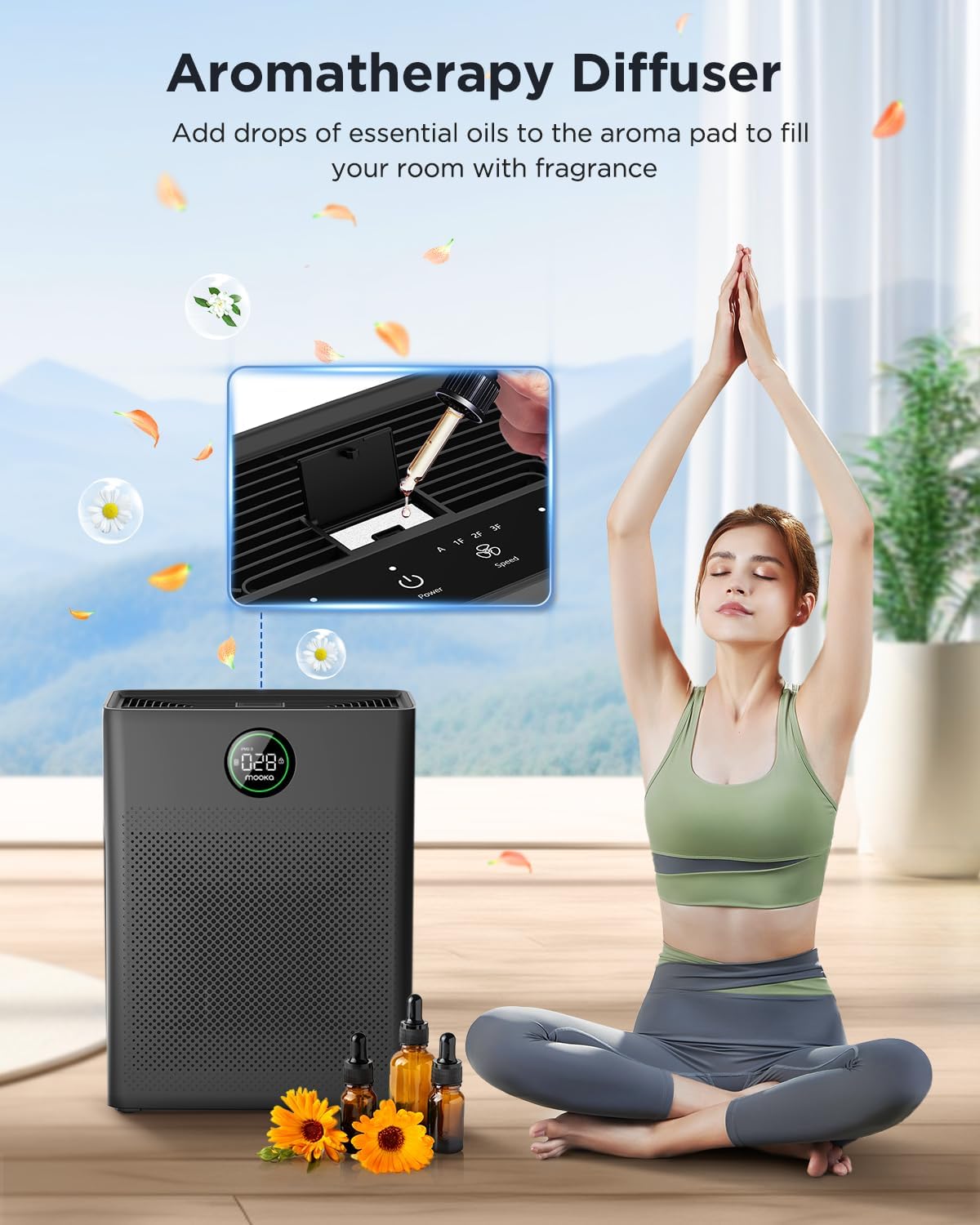 MOOKA Air Purifier - Large Room Coverage Up to 2200 Sq. Ft. | Washable Filter & Air Quality Sensor