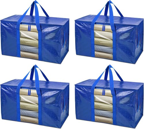 BALEINE Oversized Moving Bags - Heavy-Duty Storage Totes with Reinforced Handles | Blue w/Window, 4-Pack