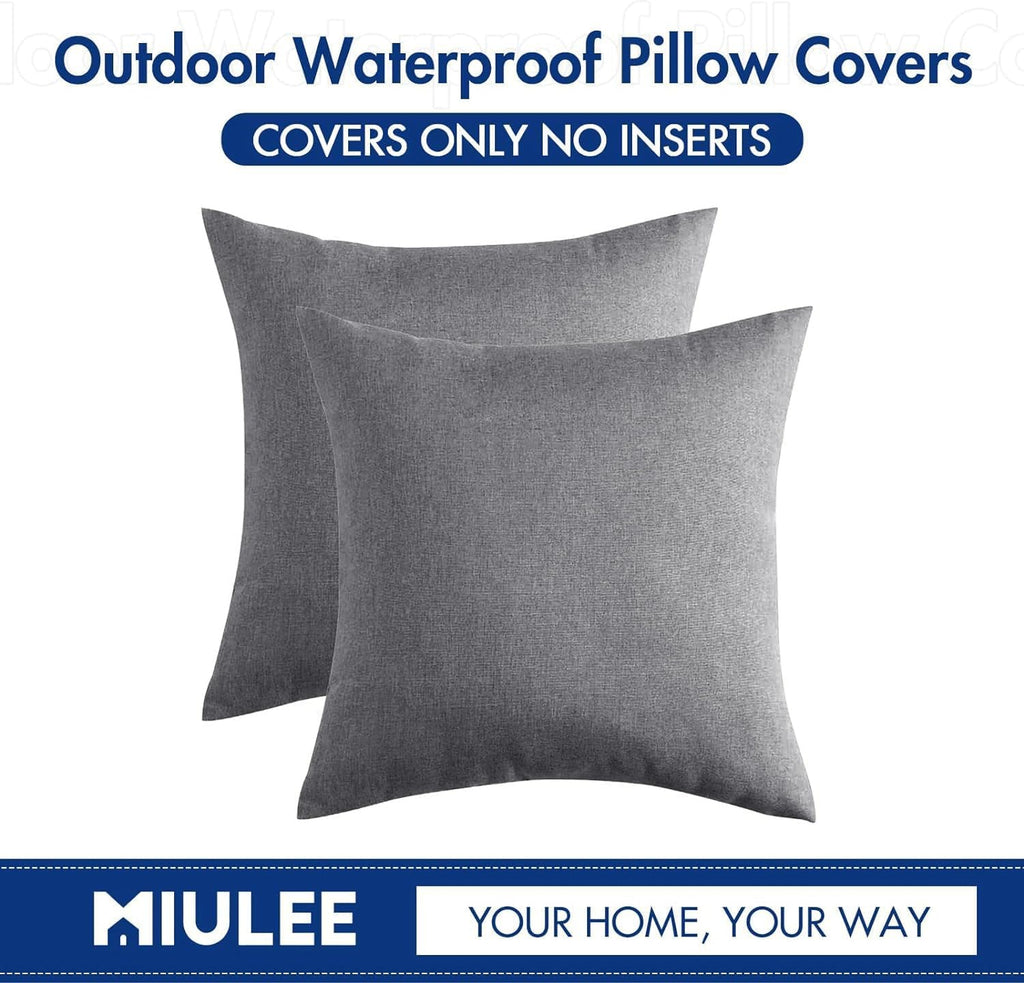 MIULEE Decorative Outdoor Throw Pillow Covers - Waterproof Faux Linen Cushion Cases | 22x22 Inch Light Grey - Set of 2