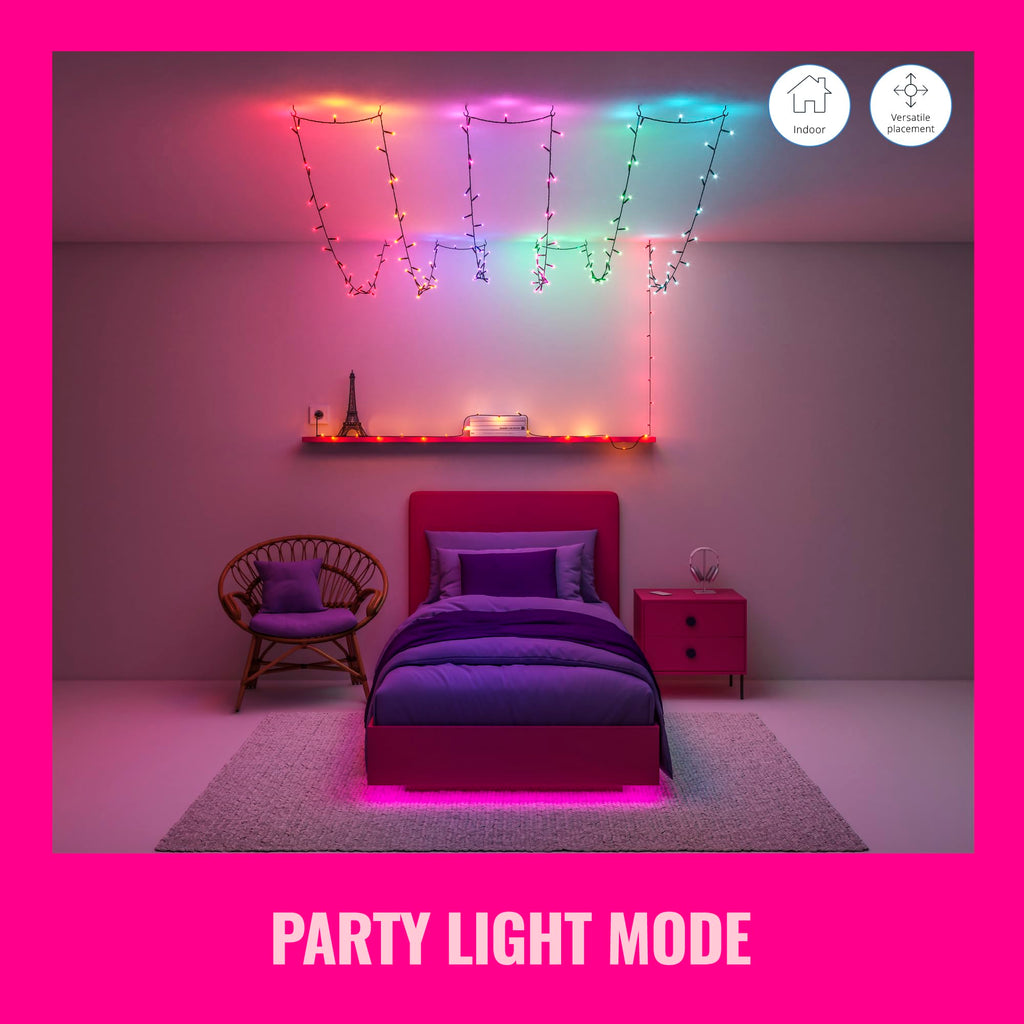 WiZ Connected Fairy Lights, 65.6ft RGB LED Smart Color-Changing, Static and Dynamic Modes, Music Sync, App and Voice Control
