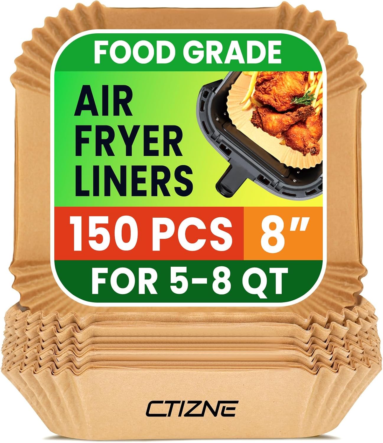 Air Fryer Liners - 150 Pcs Disposable Unbleached Parchment Paper | Non-Stick & Waterproof for 5-8 QT Baskets