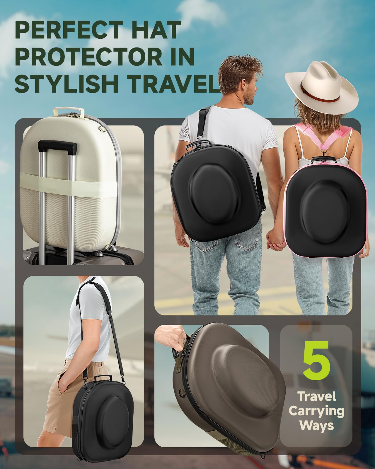 BRANTMAKER Cowboy Hat Box, Cowboy Hat Case for Travel, Crush Proof Storage for Western/Panama/Fedora, Carrier with Adjustable Shoulder Strap & Brush