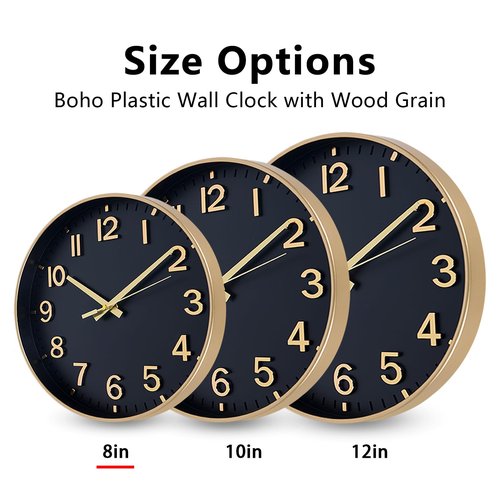 HZDHCLH Wall Clocks Battery Operated,Wall Clock Black Gold,8 inch Wall Clock Silent Non Ticking Modern 3D Numbers for Kitchen Bedroom Living Room Office Classroom Decor