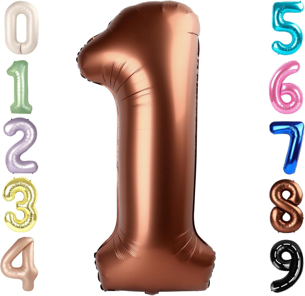Number Balloons | 40 Inch Coffee Brown 1 Balloon for 1st Birthday Party Decorations