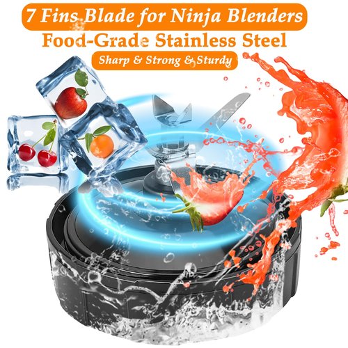 Blender Replacement Parts for Ninja, 24oz NinjavBlender Cups with To-Go Lids & 7 Fins Extractor Replacement Blade for Ninja Auto iQ Blenders BL480-30 BL642-30 BL682-30 BN401 BN751 BN801 BL2012 NN102