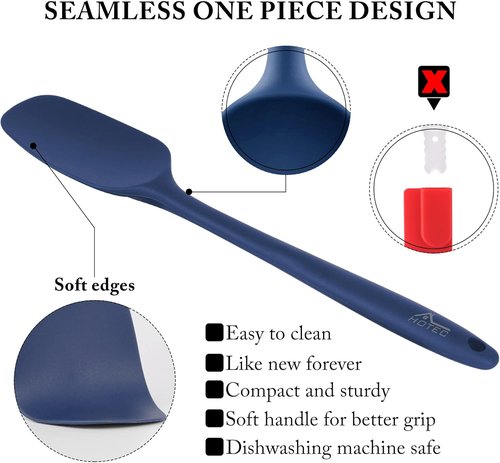 HOTEC Silicone Rubber Spatula Set - 600℉ Heat Resistant, BPA-Free, Dishwasher Safe | Classic Blue, Set of 5