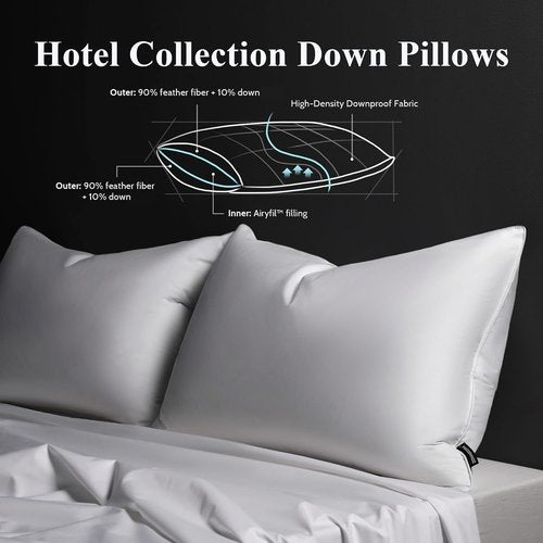 DOWNSTORIA Goose Feather Down Pillows - Queen Size Set of 2 | Soft Medium Firm for Side & Back Sleepers 20 x 30 in.