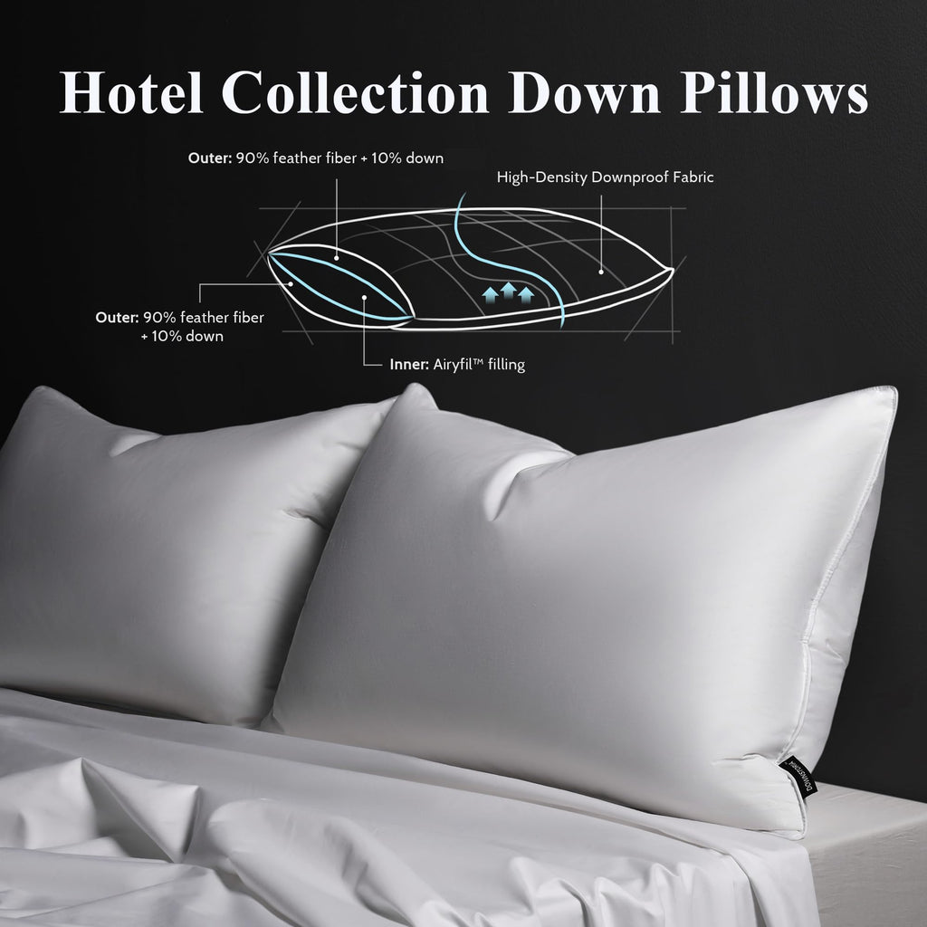 DOWNSTORIA Goose Feather Down Pillow King Size Set of 2, Hotel Collection Bed Pillows for Sleeping, 2 Pack, Down Surrounded Soft Medium Firm Pillows for Side Back Sleepers 20 x 36 in.