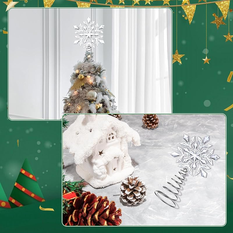 Mini Snowflake Tree Topper - White Shiny Crystal with Spring Base (Variation: White+Shiny)