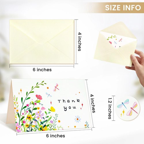 iinut 32 Floral Thank You Cards with Envelopes, 4x6 Inch Blank Cards with Vibrant Designs, Note Cards made from 300gsm Cardstock, Blank Notes for Graduation, Anniversaries, Baby Showers