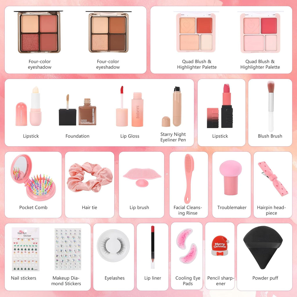 Skiennix 24 Pcs Exquisite Makeup Gift Set - Perfect Birthday Gift for Girls Ages 6-12 | Pink Cosmetics Kit