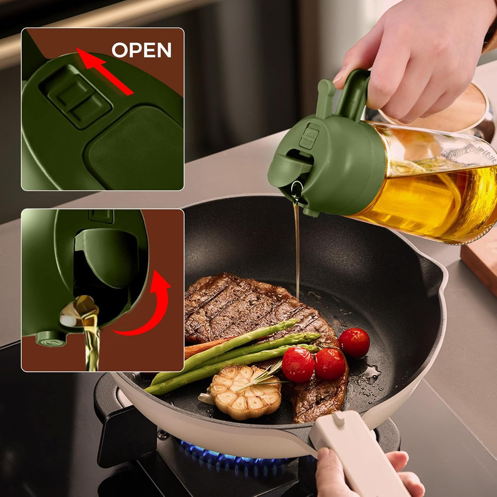 YARRAMATE Glass Olive Oil Sprayer - 16oz Premium Food Grade Dispenser for Cooking & BBQ | Olive Green