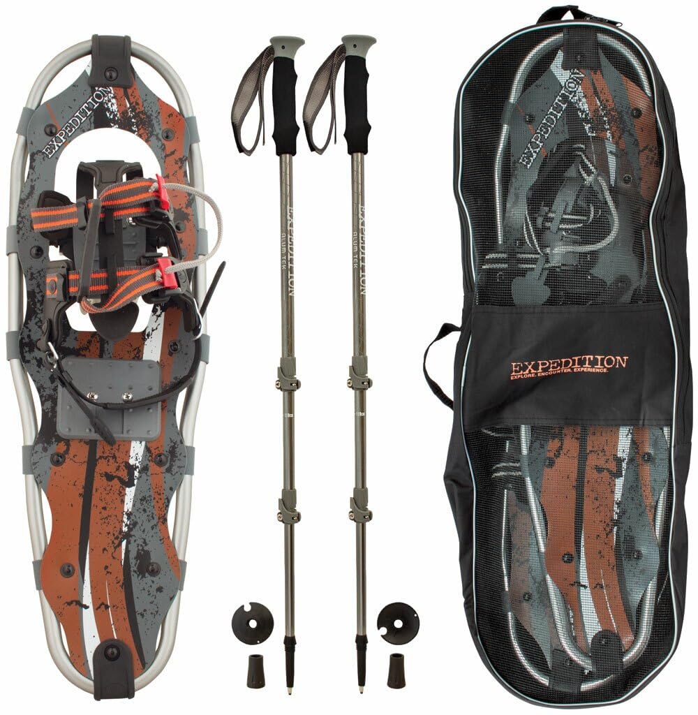 Truger Lightweight Aluminum Frame Snowshoe Trail Kit with Quick-Lock Trekking Poles, Quick Release Bindings & HDPE Trail-Flex Decking, Includes Waterproof Carry Bag, 21", Up to 150 lbs
