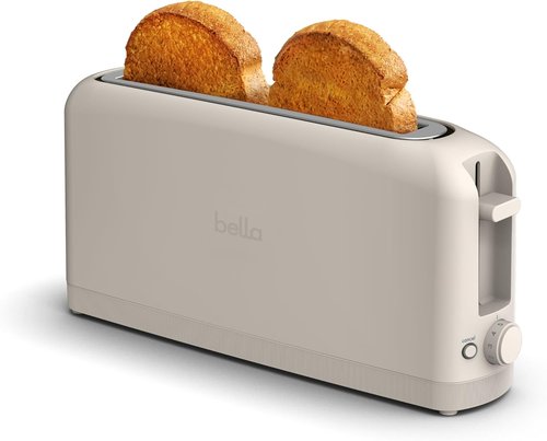 Bella 2 Slice Slim Toaster - 6 Shade Settings, Reheat & Cancel Buttons, 10” Long Slot, Oatmilk Color