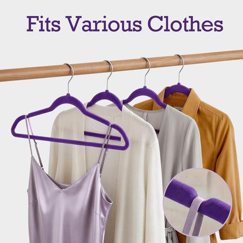 HOUSE DAY Velvet Hangers - 60 Pack Non-Slip Heavy Duty Purple Felt Suit Hangers | Space-Saving Design with 360° Rotating Hook