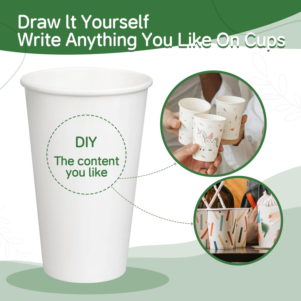 ECOEXTRA 1000 Pack 12 oz Paper Cups - Disposable, White Hot Beverage Drinking Cups, Perfect for Party, Picnic, Travel, and Events