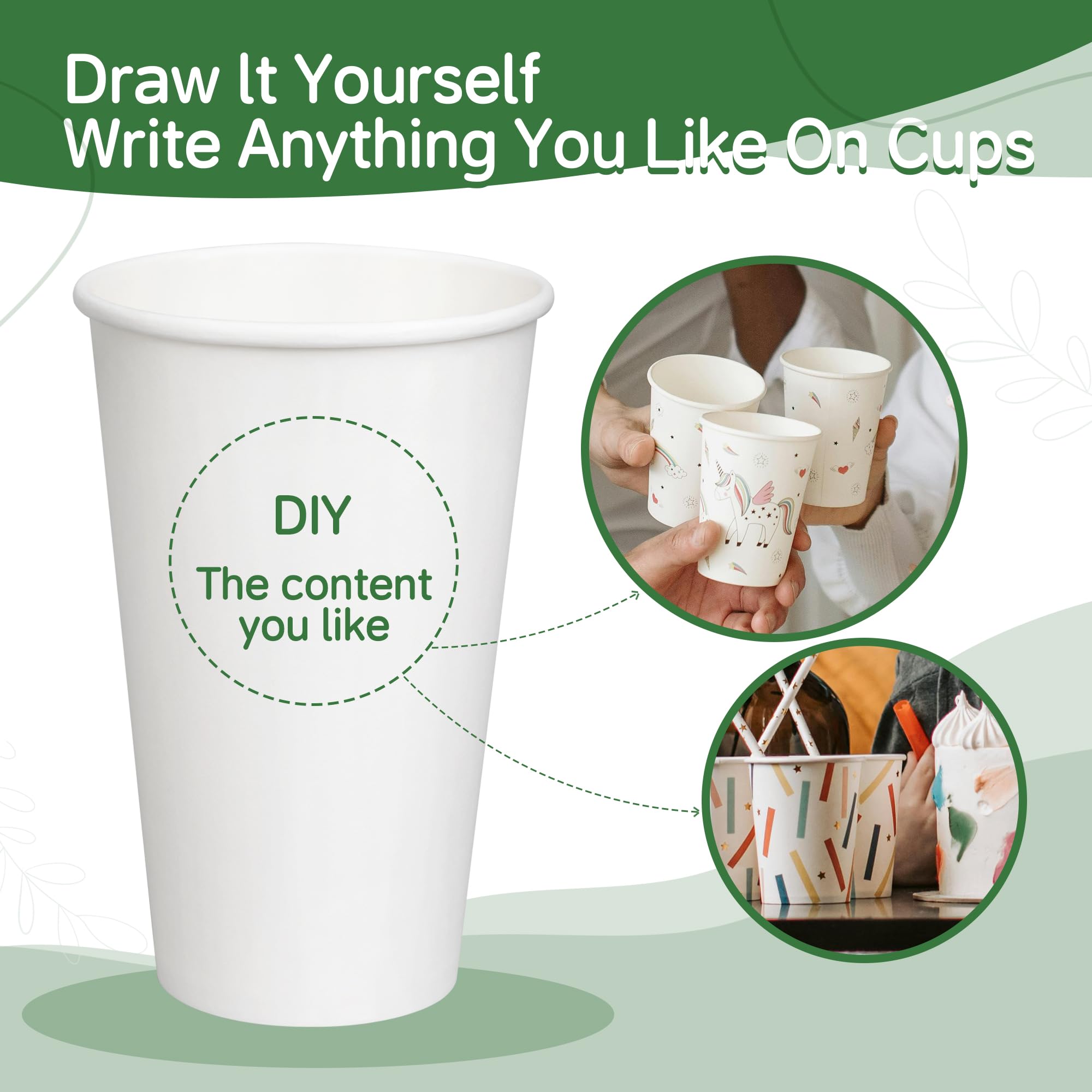 ECOEXTRA 1000 Pack 12 oz Paper Cups - Disposable, White Hot Beverage Drinking Cups, Perfect for Party, Picnic, Travel, and Events
