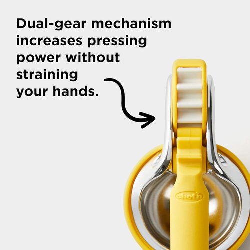 Chef'n FreshForce Lemon Squeezer - Manual Citrus Juicer with Dual-Gear Power for Maximum Juice Extraction - Durable Yellow