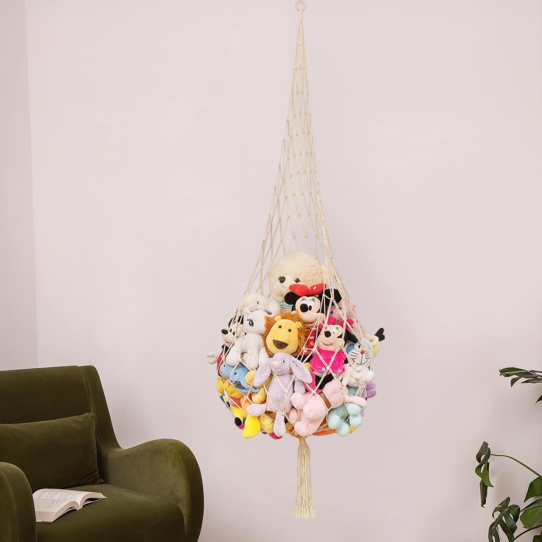 Stuffed Animal Storage Toy Storage Organizer Stuffed Animal Hammock Corner Toy Display Net Plush Toy Holder for Nursery Playroom Kid Bedroom Boho Wall Decor