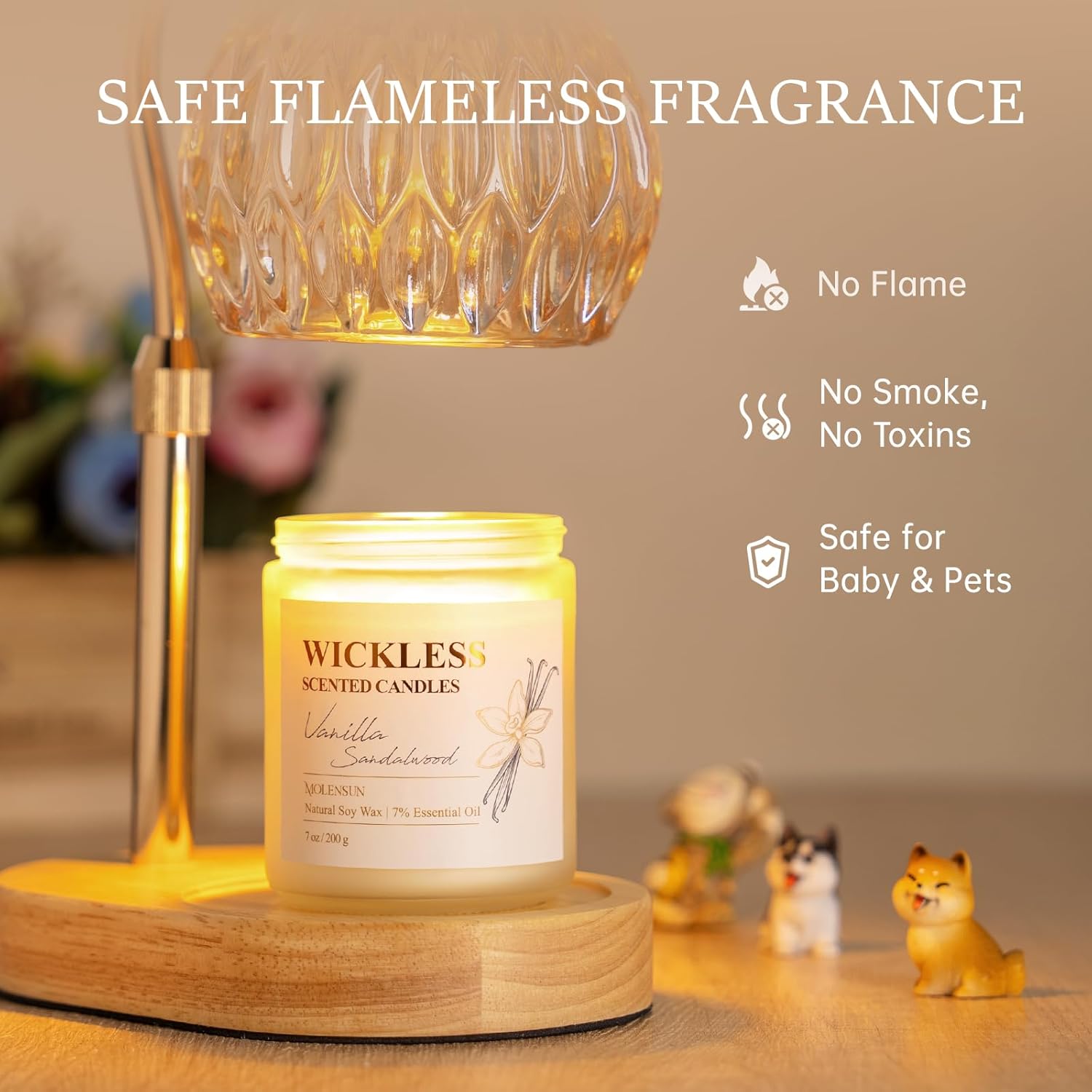 Skiennix Wickless Vanilla Sandalwood Candle - Flameless Non-Toxic Soy Scented with 10ml Essential Oil | Perfect for Home & Gifts
