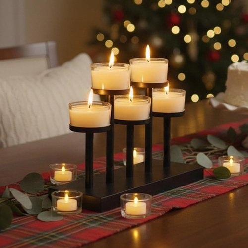 Black Metal Candlestick Holders by [Brand Name] - Modern 5 Arm Design for Weddings & Home Decor