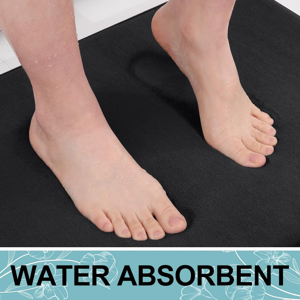 Smiry Memory Foam Bath Mat - Extra Soft, Absorbent, Non-Slip Bathroom Carpet | 30x20, Black