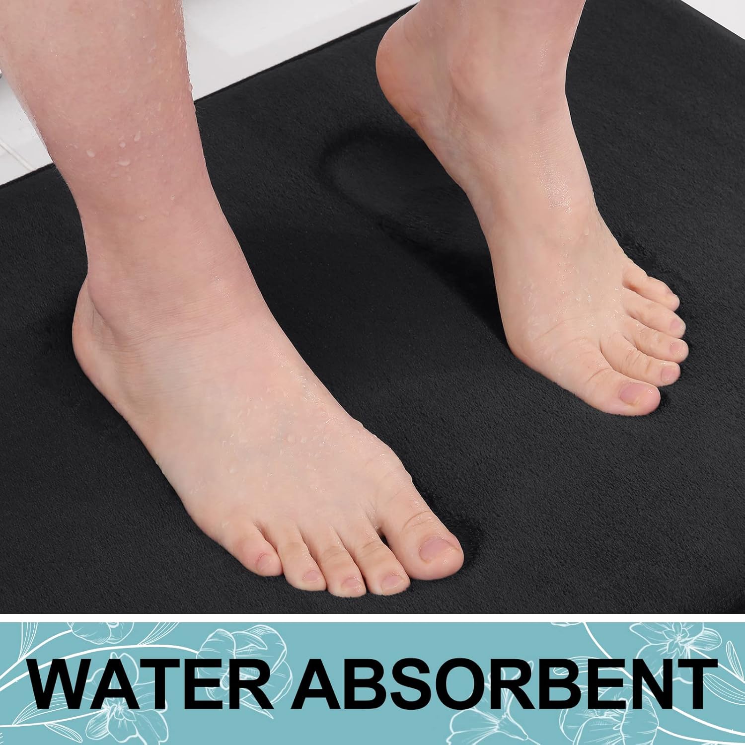 Smiry Memory Foam Bath Mat - Extra Soft, Absorbent, Non-Slip Bathroom Carpet | 30x20, Black