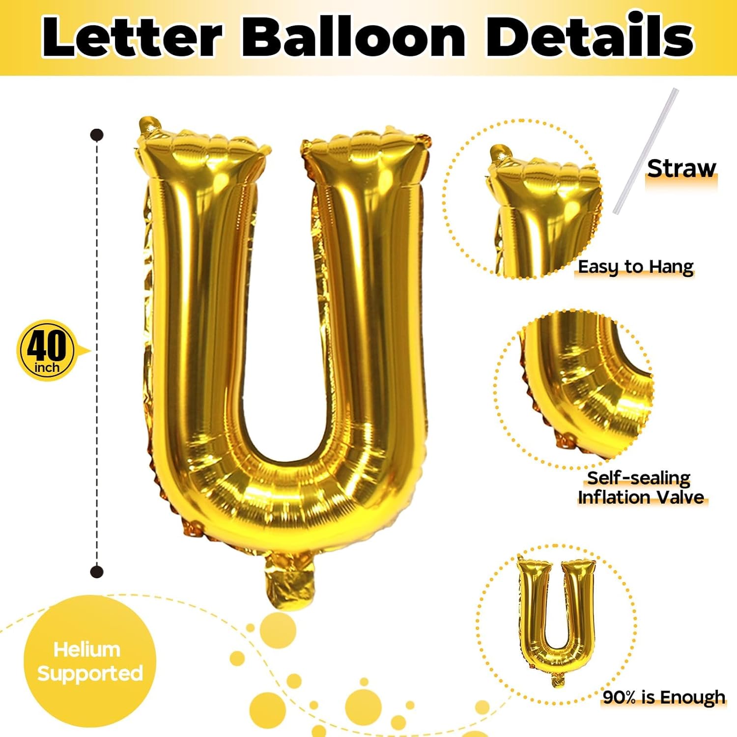 Skiennix 40-Inch Gold Helium Alphabet Balloons - Large Custom Letter Decor for Birthday & Anniversary Parties