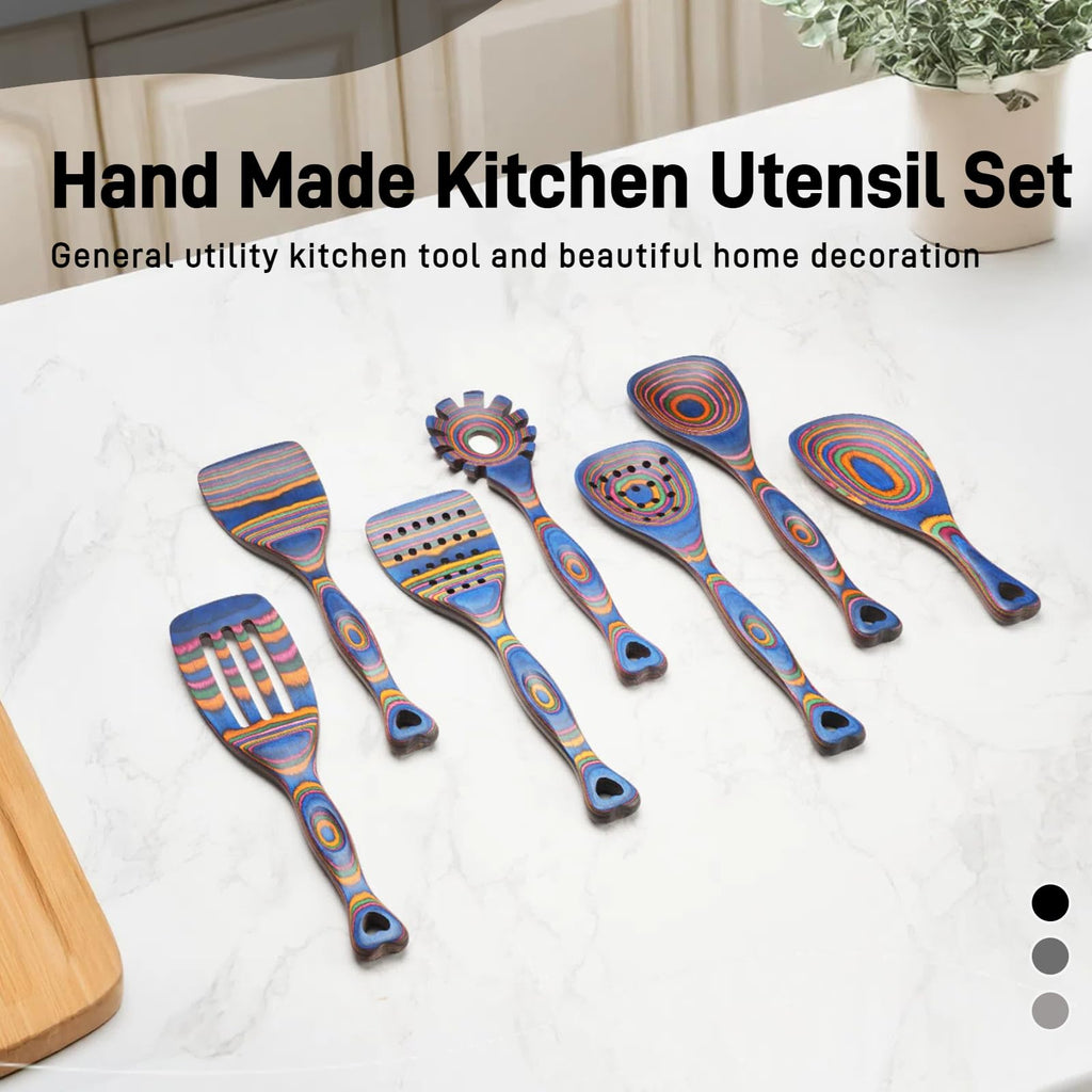 Gudamaye Pakkawood Wooden Cooking Utensils Set 7-Piece-Wooden Spoons for cooking, Wooden Utensil set with Ergonomic Non-Slip Handles, Heat-Resistant & Stylish Cooking Spoons, Non-Stick Spoon