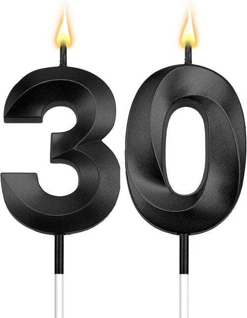 Black Birthday Candles by [Brand Name] - 30 Count Cake Topper for 30th Birthday Celebrations