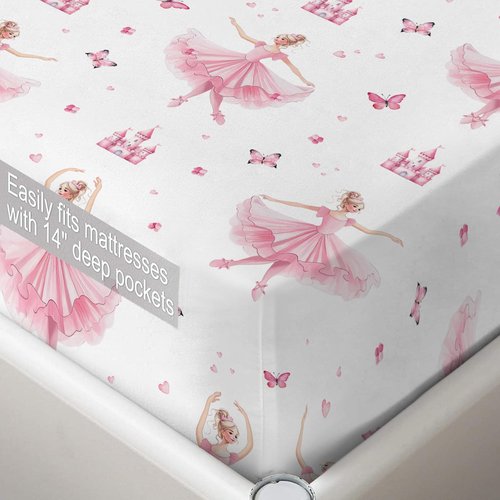 NiuOne Kids Queen Sheets 4Pcs Princess Sheets Cute Queen Sheet for Girls Ballet Dancer Bedding Pink Girls Decoration Bedroom Bedding