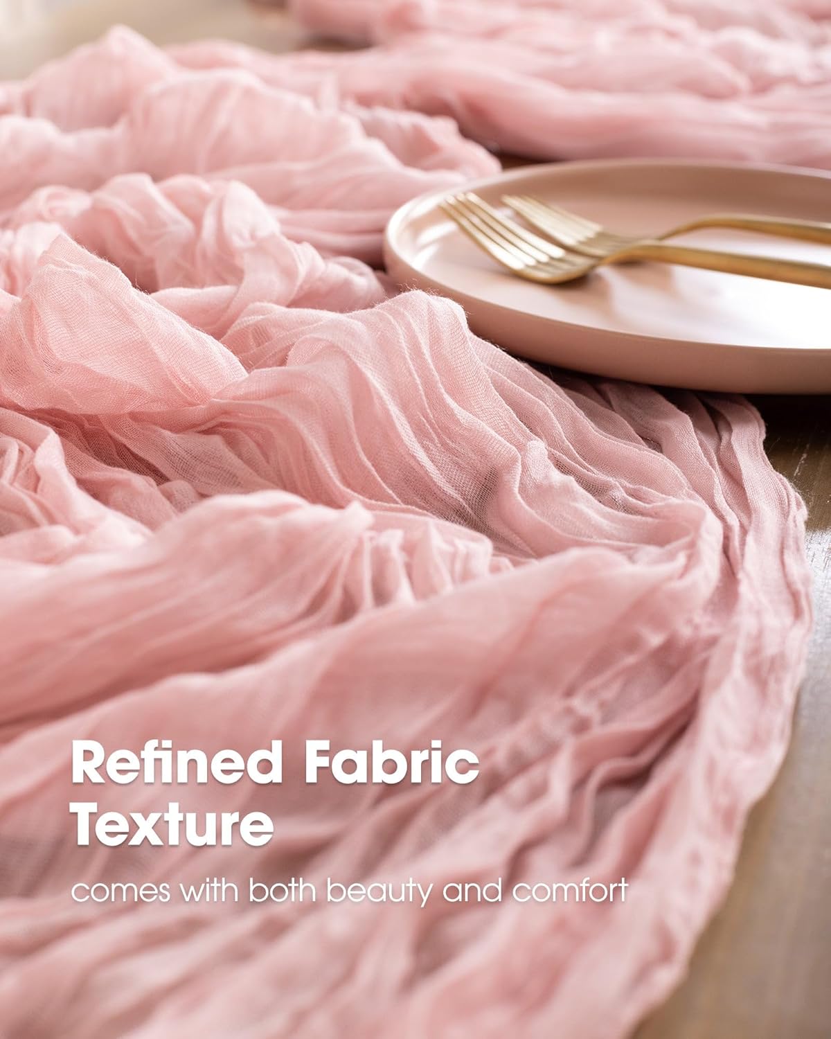 Pureegg Cheesecloth Table Runner - 120'' Boho Gauze for Easter, Baby Shower & Wedding | Dusty Pink