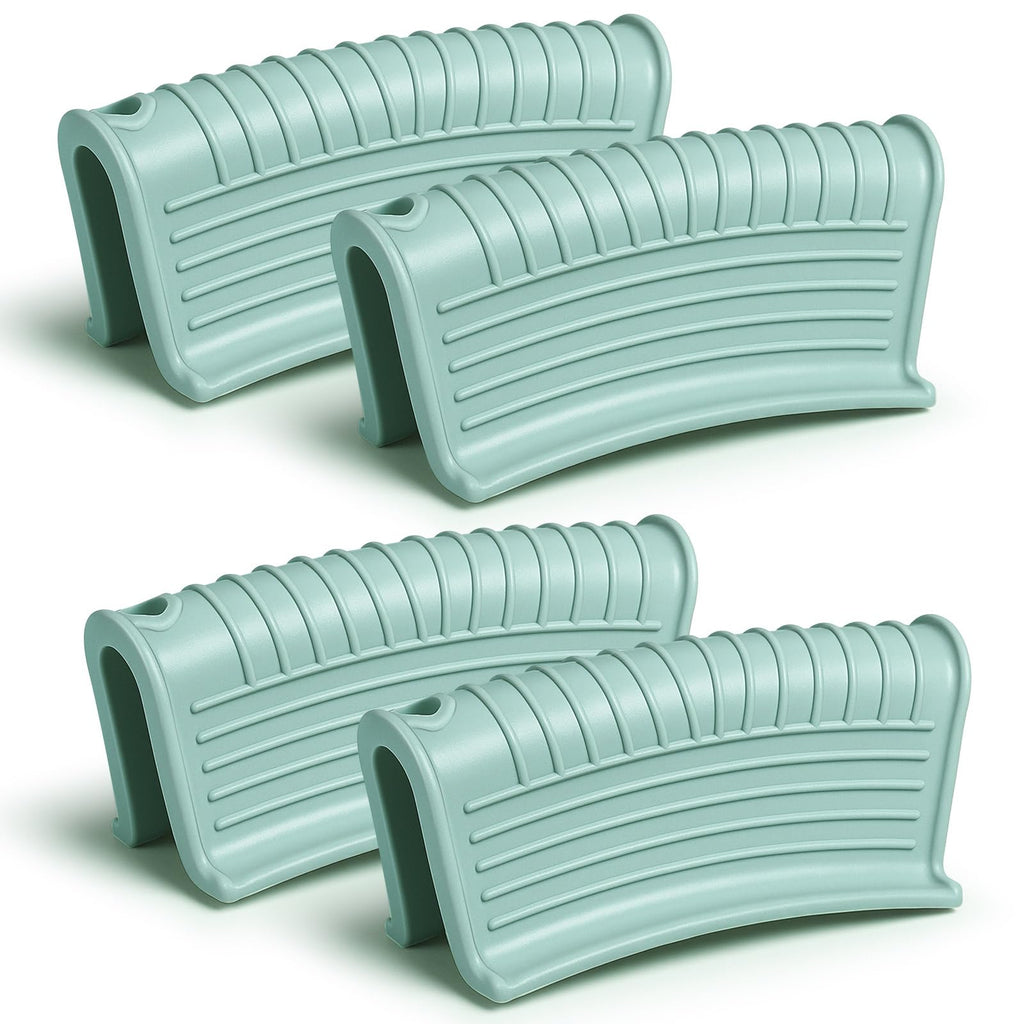 Patelai 4 Pcs Silicone Assist Hot Pan Handle Holder Pot Handle Covers for Cast Iron Skillets Holder Sleeve Nonslip Heat Resistant Pan Cover for Enameled Griddles Casserole Frying Cookware(Mint Green)