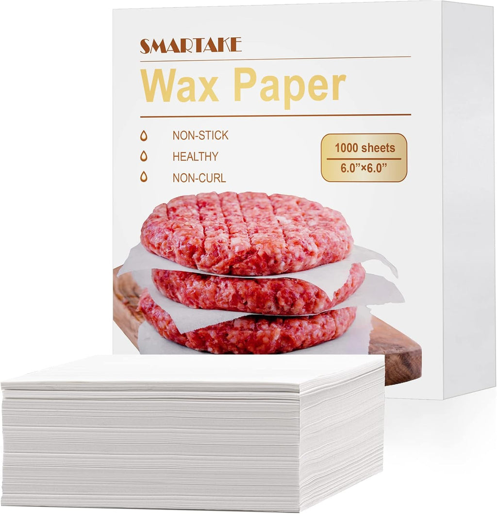 SMARTAKE Non-Stick Wax Paper - 1000 Pcs 6 x 6 Inches Hamburger Patty & Sandwich Separators | White